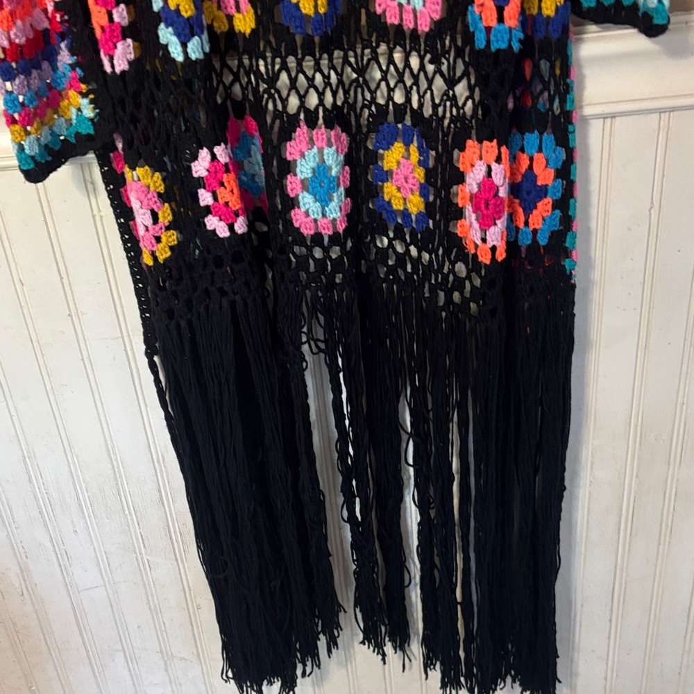 Colorful Crochet Open-Front Cardigan - Picture 9 of 9